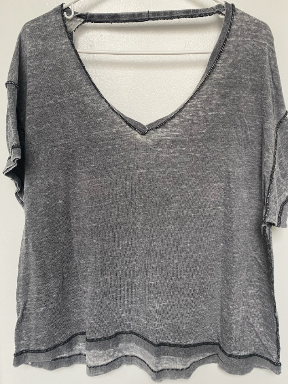 We The Free Gray Washed Oversized V-Neck With Open Back